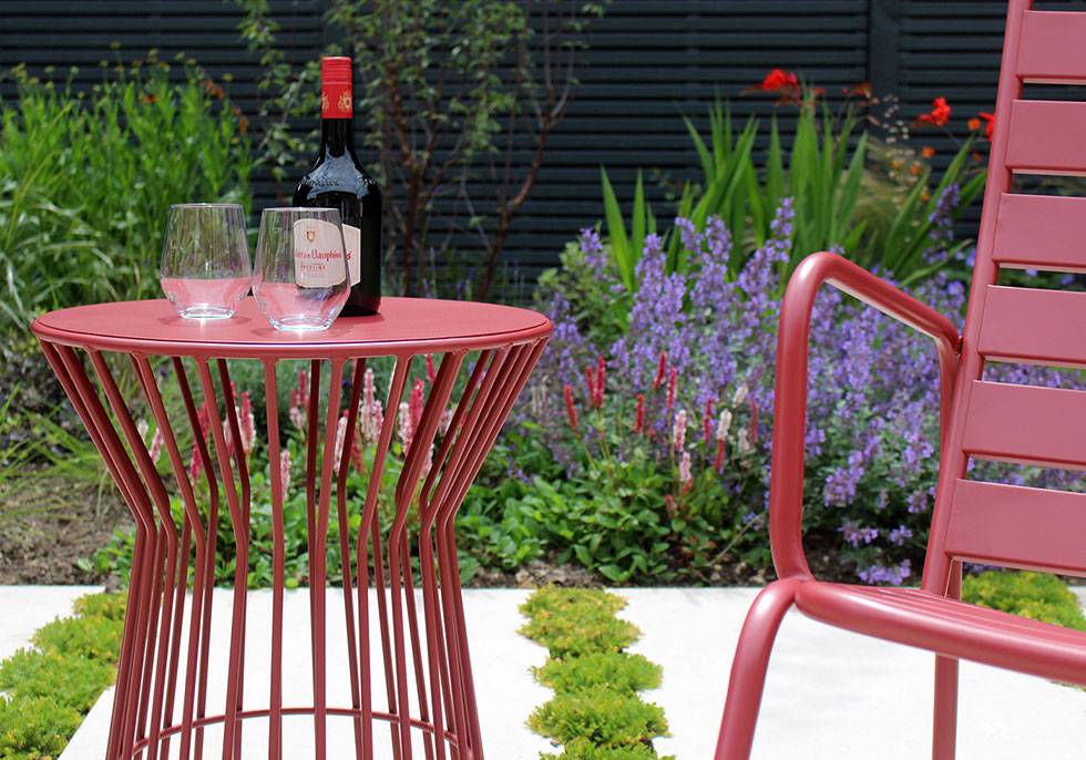 Red powder coated garden furniture